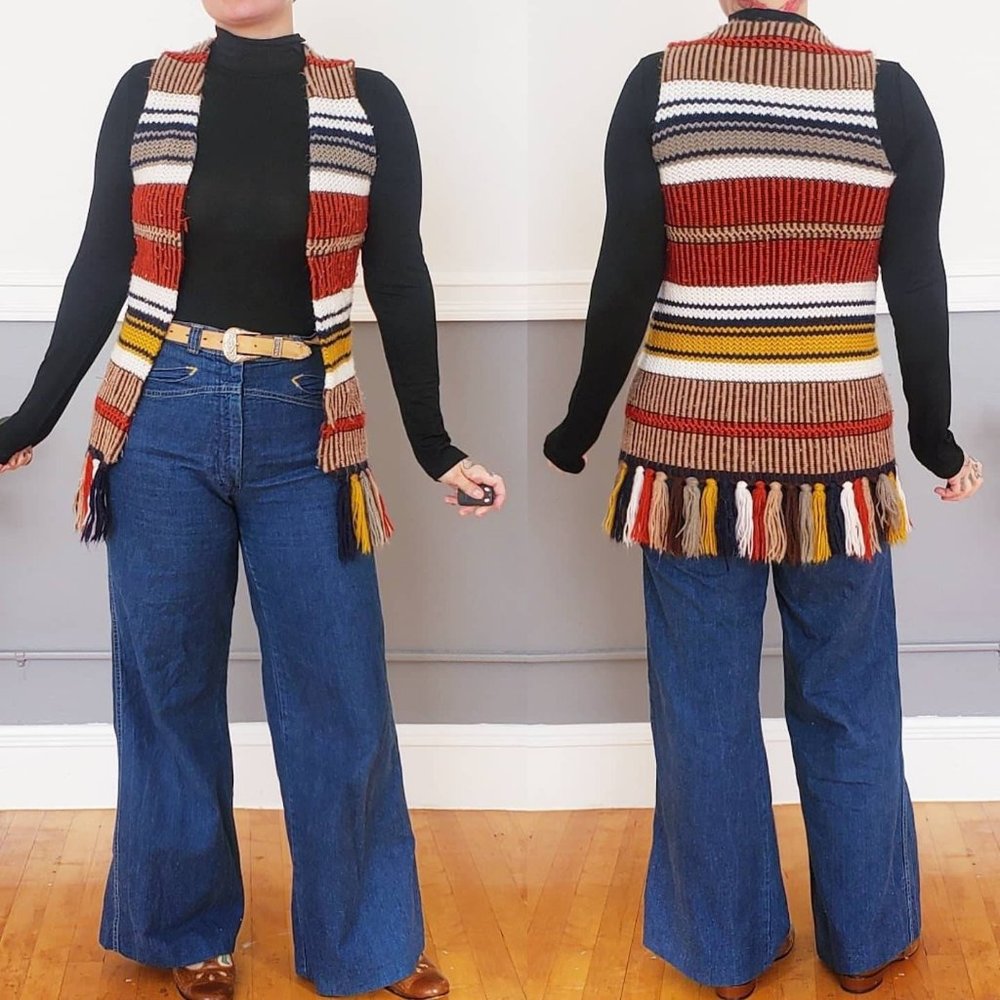 60s/70s Striped Knit Sweater Vest w/ Tassels